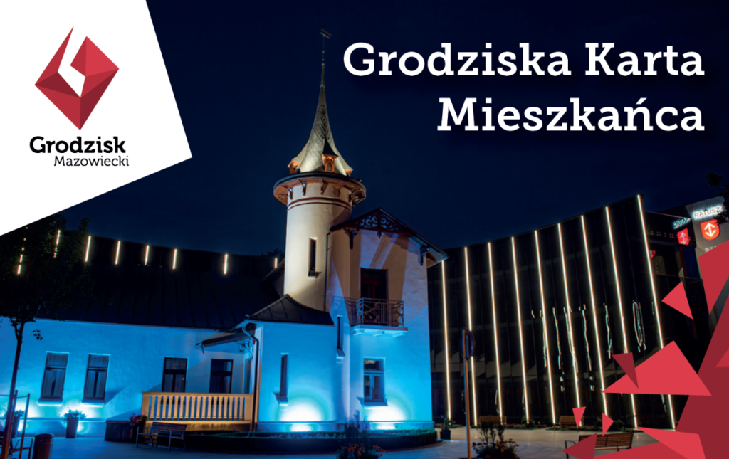 Grodziska Karta Mieszkańca z widocznym urzędem miejskim i willą niespodzianką.